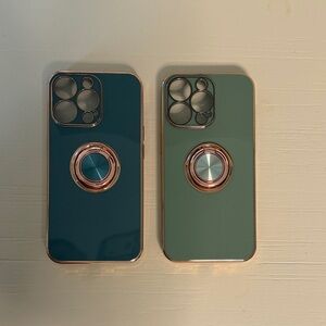iPhone 13 Pro Phone Cases with Ring Holder Kickstand Set of 2 Blue / Green